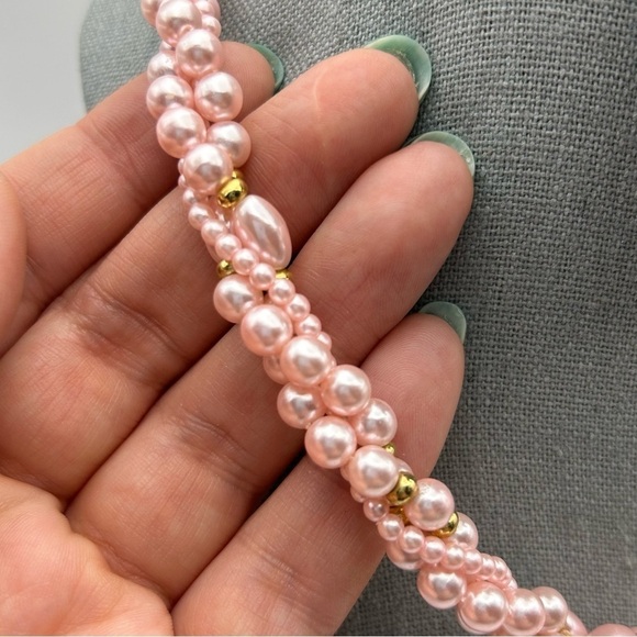 Twisted Thick Light Rose Pink Faux Pearl Rope Style Long Necklace 22" - Picture 3 of 8
